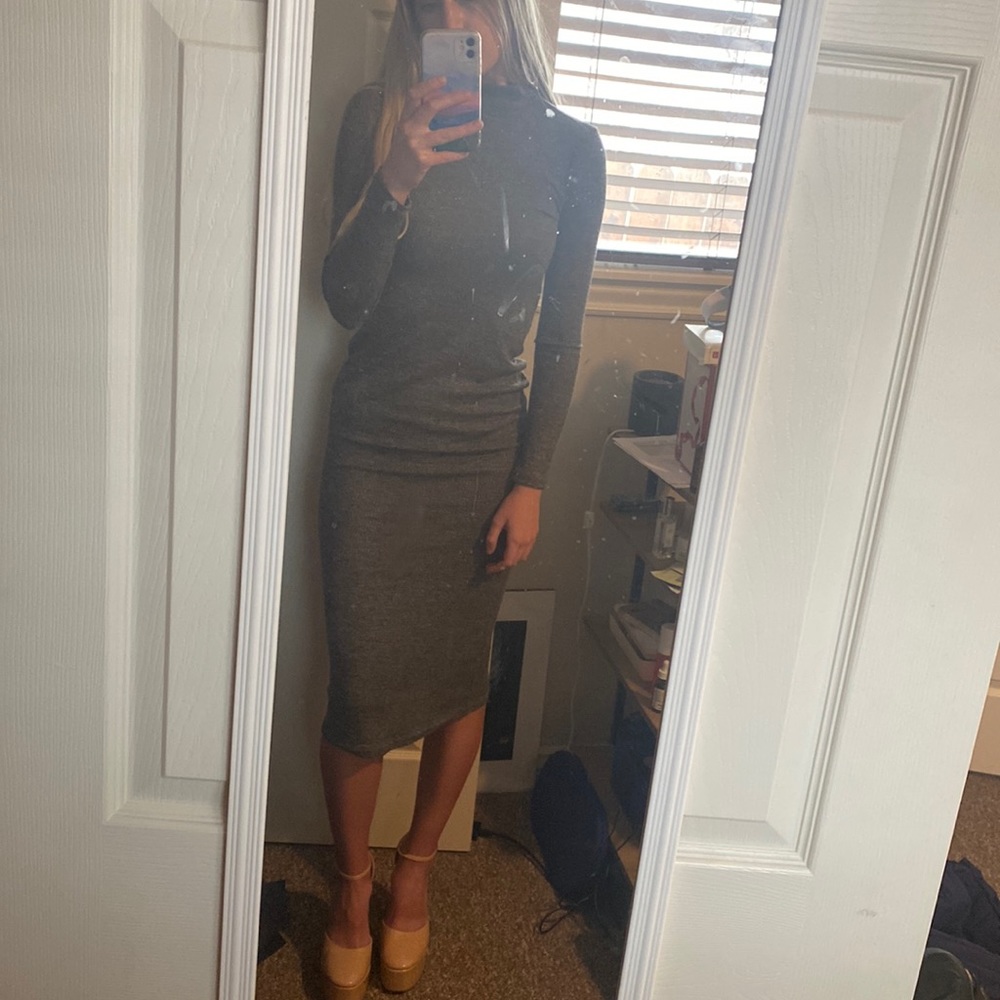 Womens gray knit midi dress